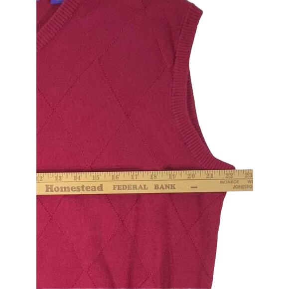 Alan Flusser Mens Pullover Sweater Vest Size XL Dark Red Burgundy Solid Argyle - Picture 7 of 9
